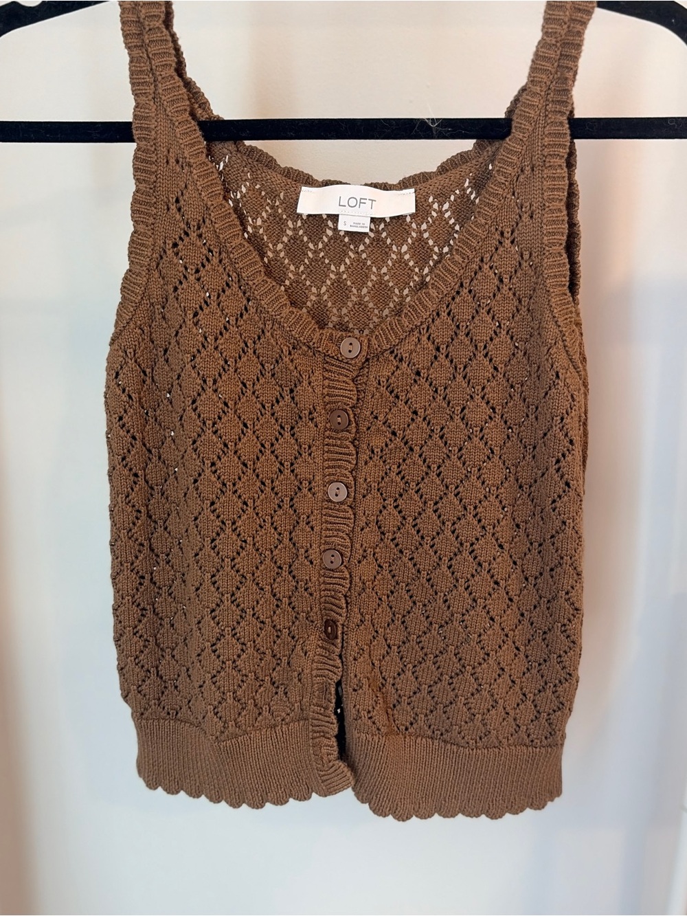 LOFT Brown Crochet Knit Button-Front Tank - Picture 1 of 5